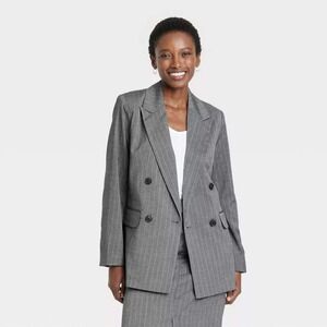 Women's Gray Pinstripe Double-Breasted Blazer – A New Day Large New With Tags